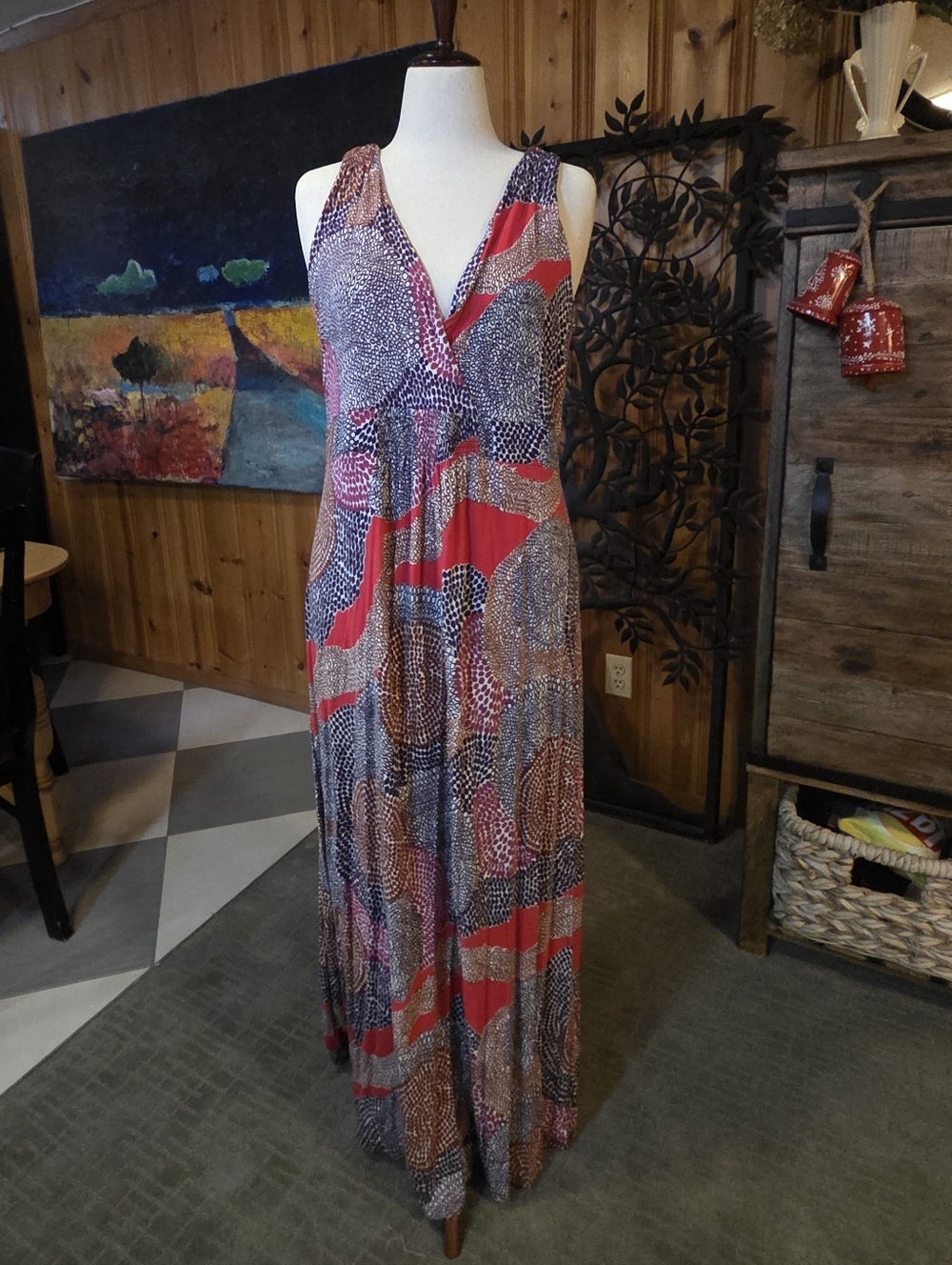 Boden Red and Purple Patterned Maxi Dress